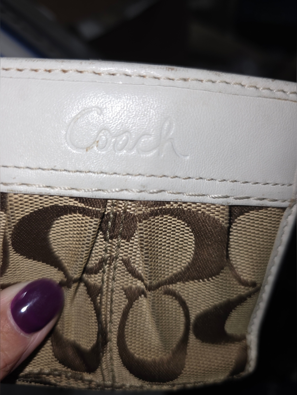 Coach Beige Signature Canvas and White Leather Bifold Wallet